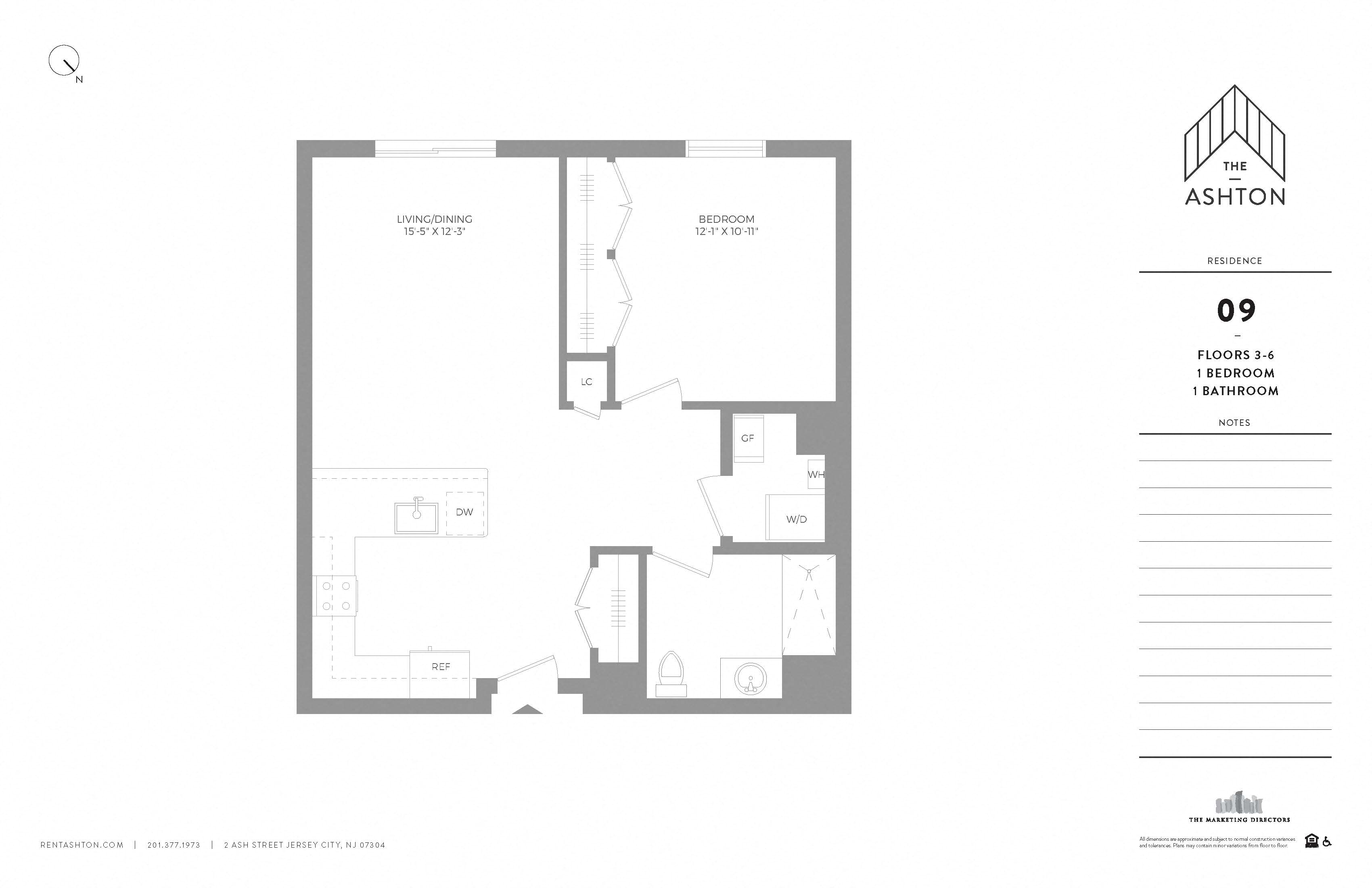 Floor plan for 1 bed, 1 bath, 685 sqft